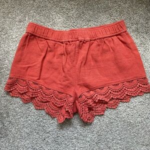 Orange Lace Trim Shorts